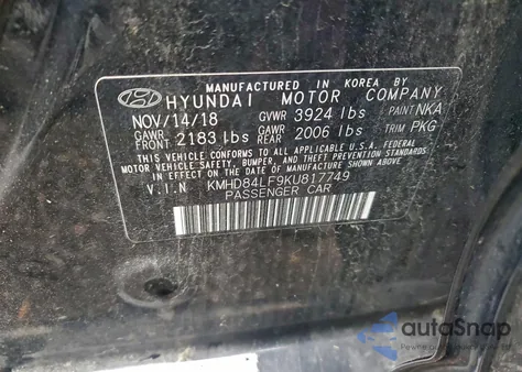 2019 Hyundai Elantra Sel from USA, damaged, VIN KMHD84LF9KU817749
